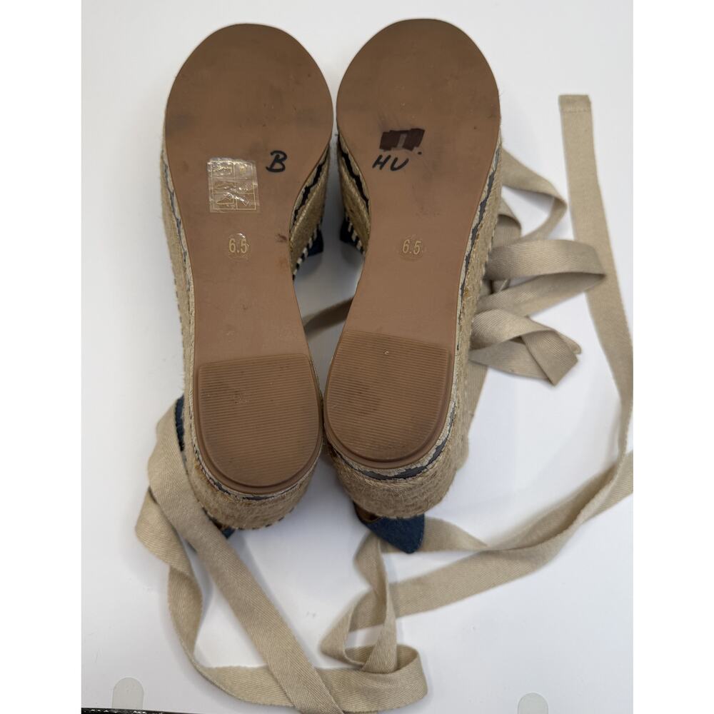 TORY BURCH DANDY Espadrille Platform SZ 6.5M Blue Jean Ankle Wrap Sandals - Picture 12 of 13